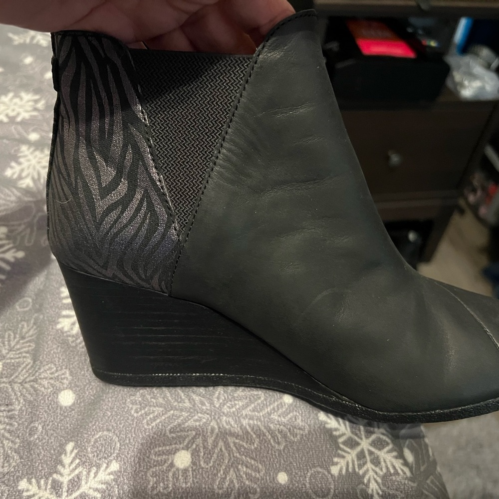 Toms Black Ankle Booties with Patterned Detail